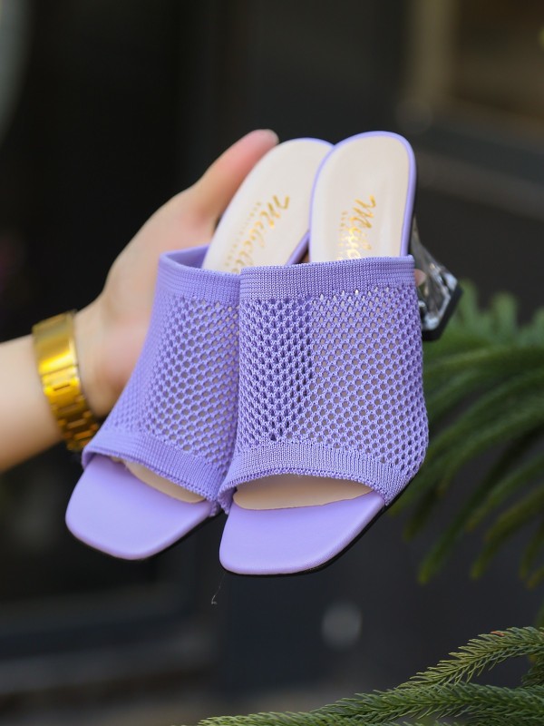 Akva Lila Triko Şeffaf Topuklu Terlik