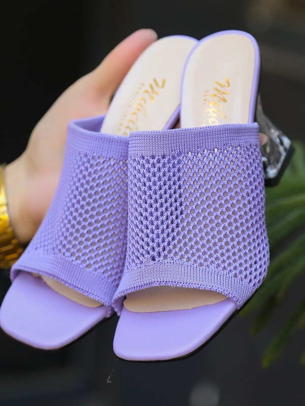 Akva Lila Triko Şeffaf Topuklu Terlik