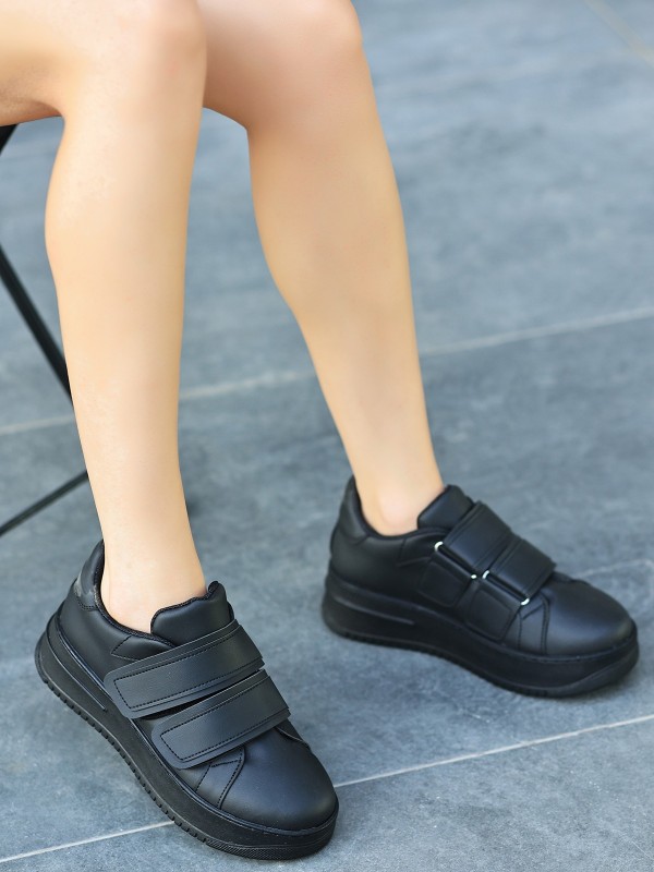 Marx Siyah Cilt Cırt Cırtlı Spor Ayakkabı