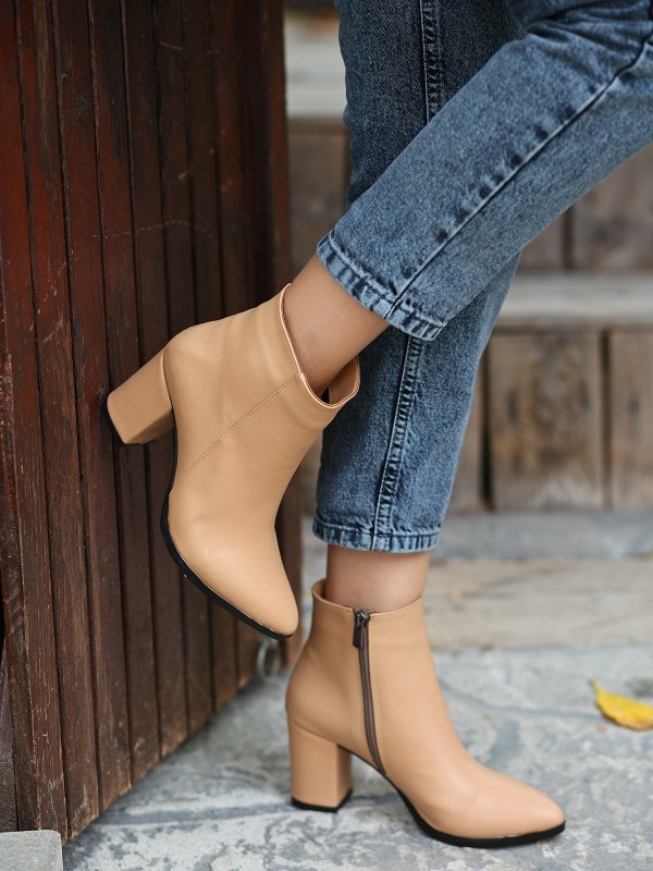 Biya Krem Cilt Topuklu Bot