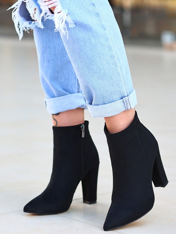 Loora Siyah Süet Topuklu Bot