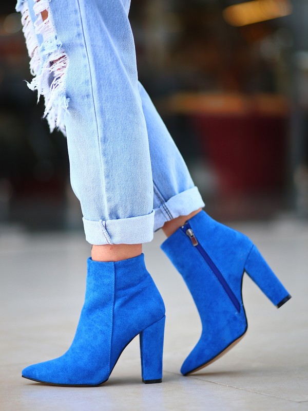 Loora Saks Mavisi Süet Topuklu Bot