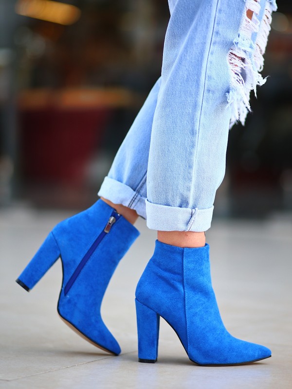 Loora Saks Mavisi Süet Topuklu Bot