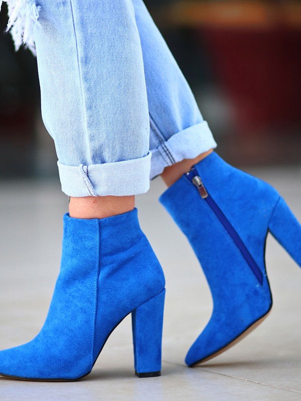 Loora Saks Mavisi Süet Topuklu Bot