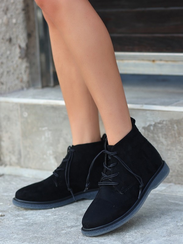 Kean Siyah Süet Gri Tabanlı Bağcıklı Bot