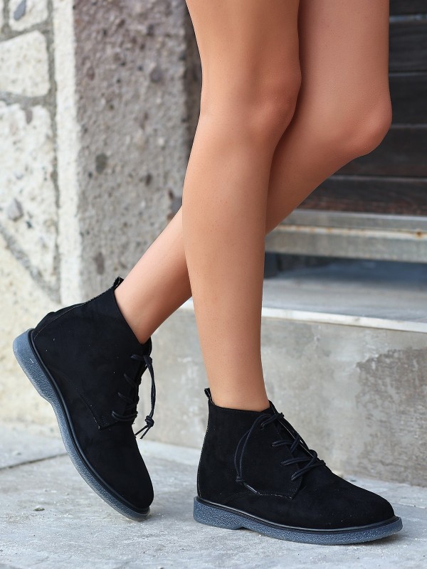 Kean Siyah Süet Gri Tabanlı Bağcıklı Bot