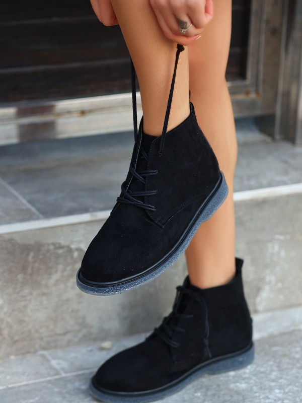 Kean Siyah Süet Gri Tabanlı Bağcıklı Bot