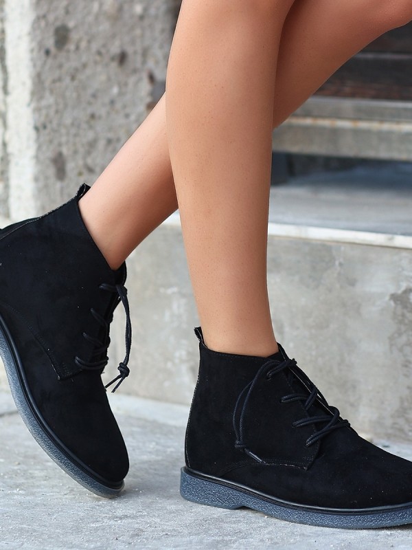 Kean Siyah Süet Gri Tabanlı Bağcıklı Bot