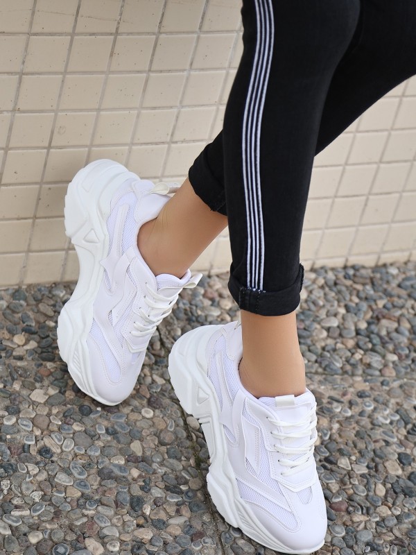 Dica Beyaz Cilt Bağcıklı Spor Ayakkabı