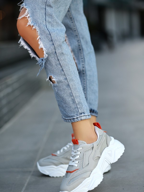 Dica Gri Cilt Bağcıklı Spor Ayakkabı