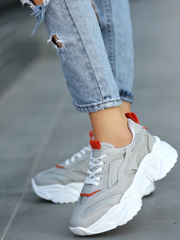 Dica Gri Cilt Bağcıklı Spor Ayakkabı