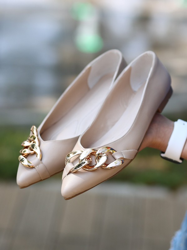 Popi Nude Cilt Zincirli Babet Ayakkabı Popi Nude Cilt Zincirli Babet Ayakkabı