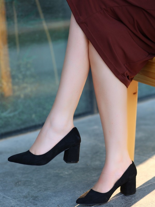 Zool Siyah Süet Topuklu Ayakkabı