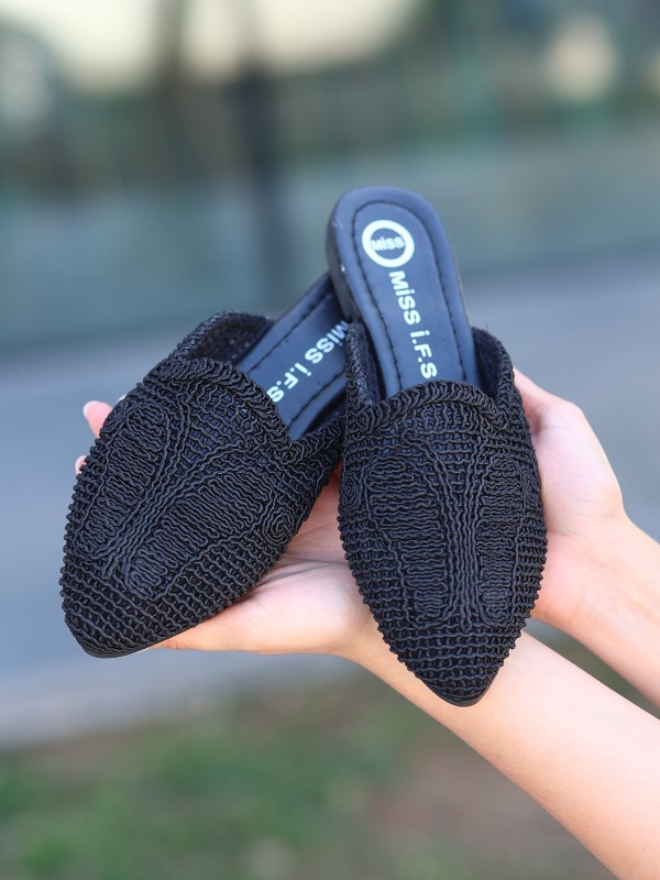 Osse Siyah Örgülü Terlik