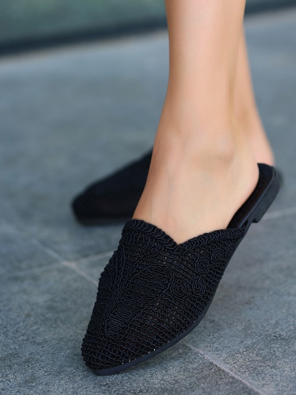 Osse Siyah Örgülü Terlik