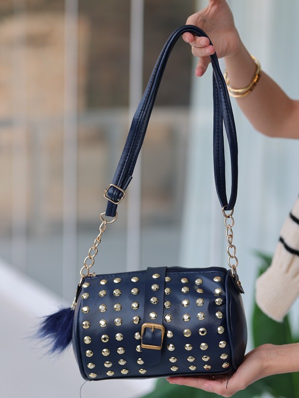 Oyga Lacivert Cilt Zımbalı Çanta Oyga Lacivert Cilt Zımbalı Çanta