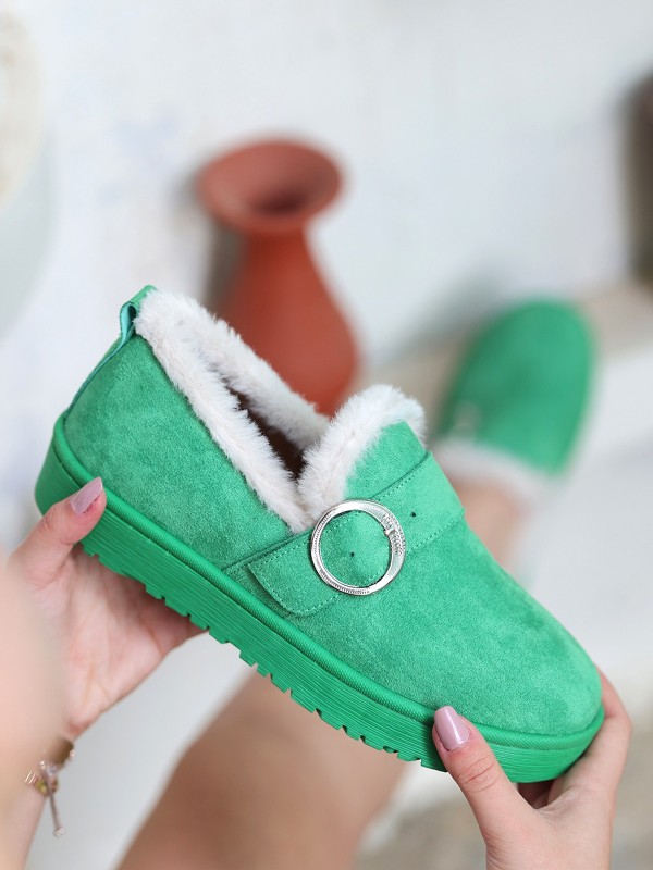 Tote Yeşil Süet Babet Ayakkabı