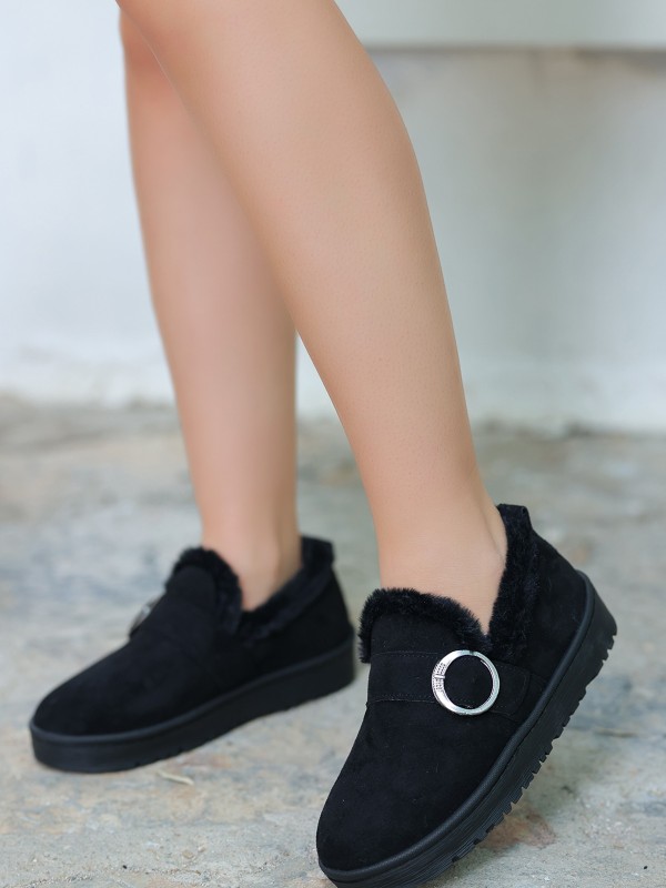 Tote Siyah Süet Babet Ayakkabı