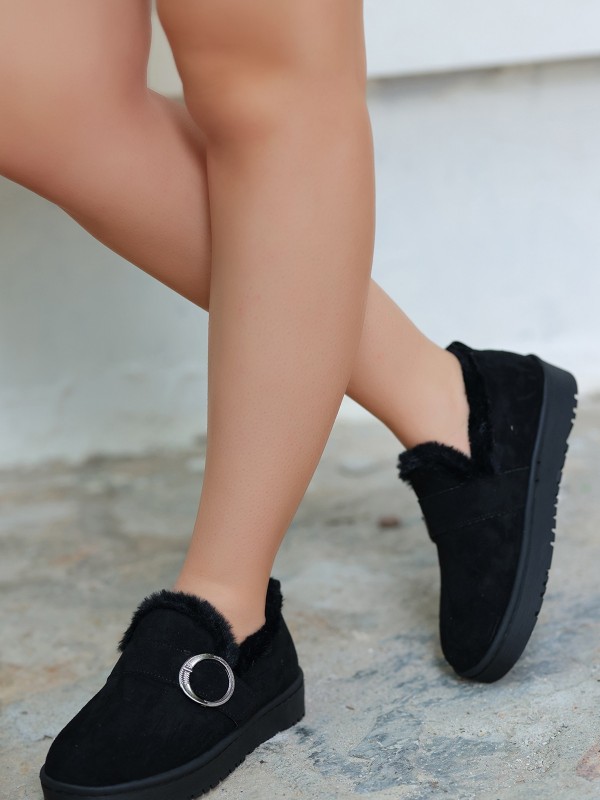 Tote Siyah Süet Babet Ayakkabı