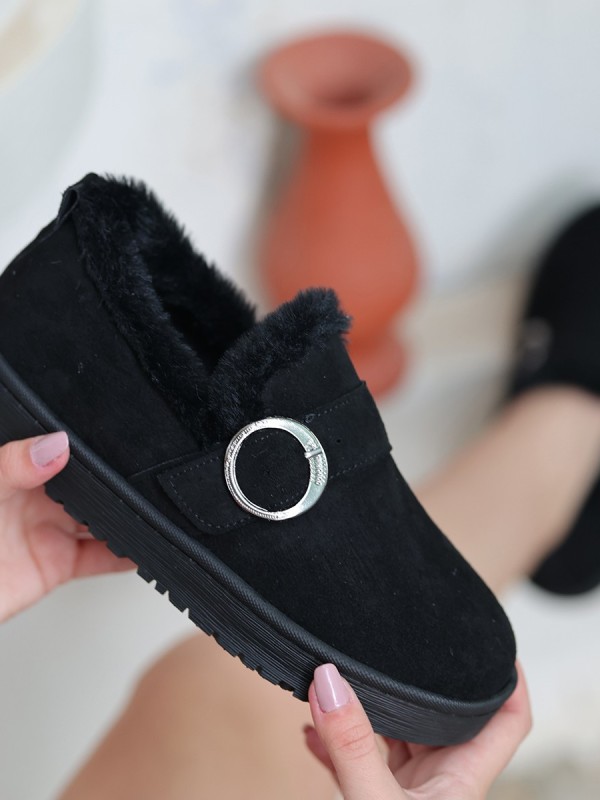 Tote Siyah Süet Babet Ayakkabı