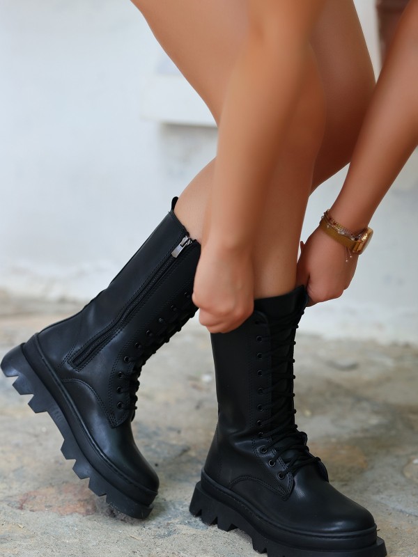 Toir Siyah Cilt Bağcıklı Postal