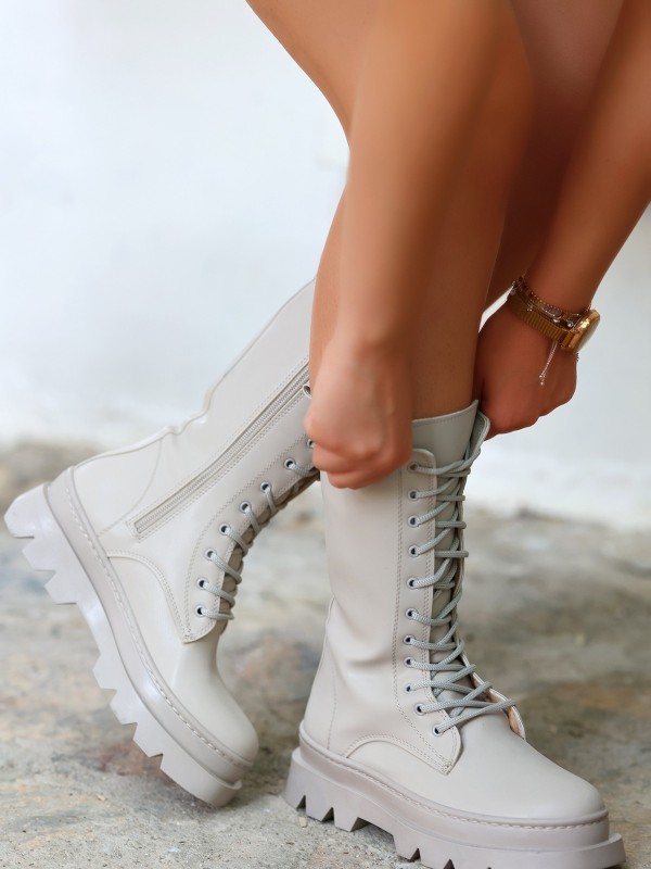 Toir Bej Cilt Bağcıklı Postal