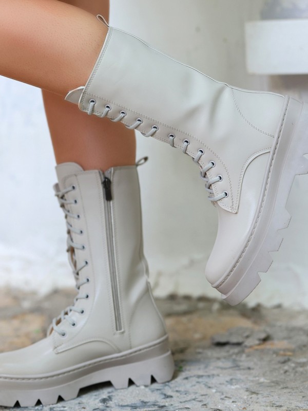 Toir Bej Cilt Bağcıklı Postal