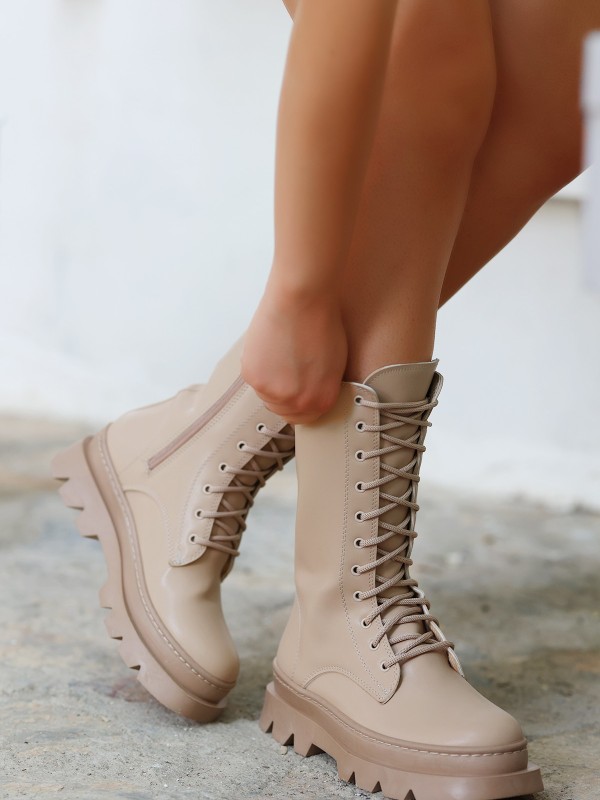 Toir Nude Cilt Bağcıklı Postal