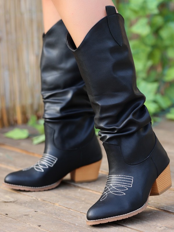 Cayla Siyah Cilt Topuklu Çizme