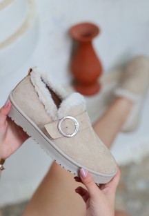 Tote Bej Süet Babet Ayakkabı Tote Bej Süet Babet Ayakkabı