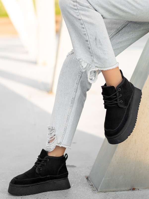 Davina Siyah Süet Bağcıklı Bot