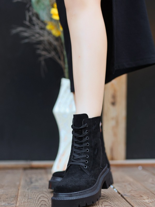 Perf Siyah Süet Bağcıklı Bot