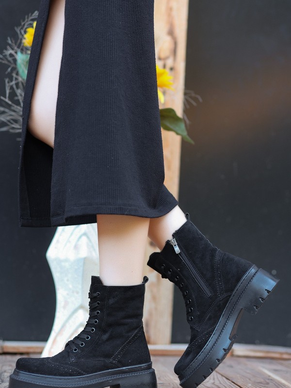 Perf Siyah Süet Bağcıklı Bot