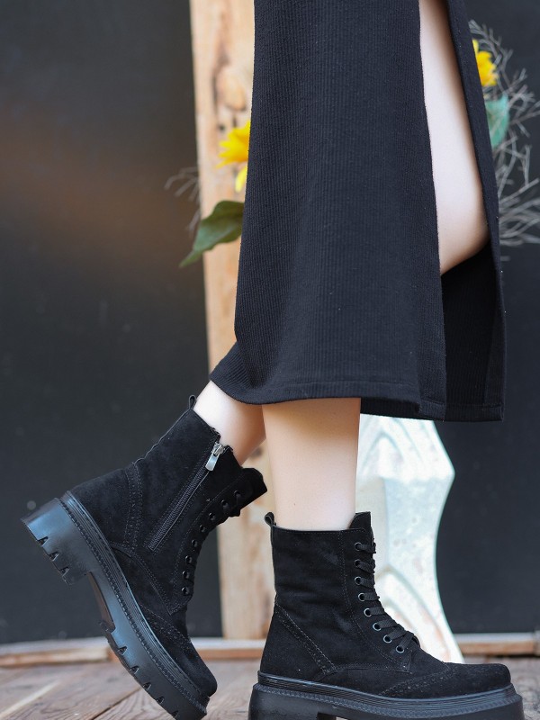 Perf Siyah Süet Bağcıklı Bot