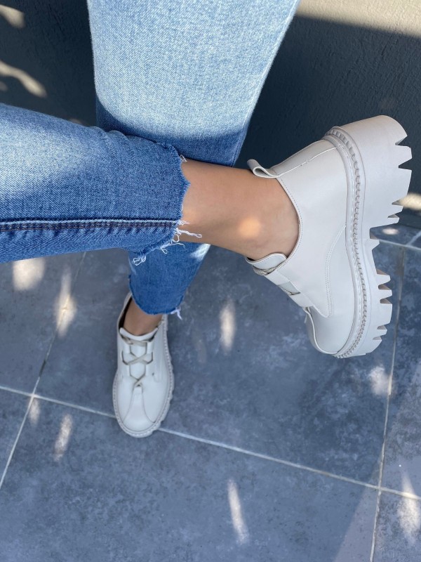 Jenda Bej Cilt Bağcıklı Oxford Ayakkabı Jenda Bej Cilt Bağcıklı Oxford Ayakkabı