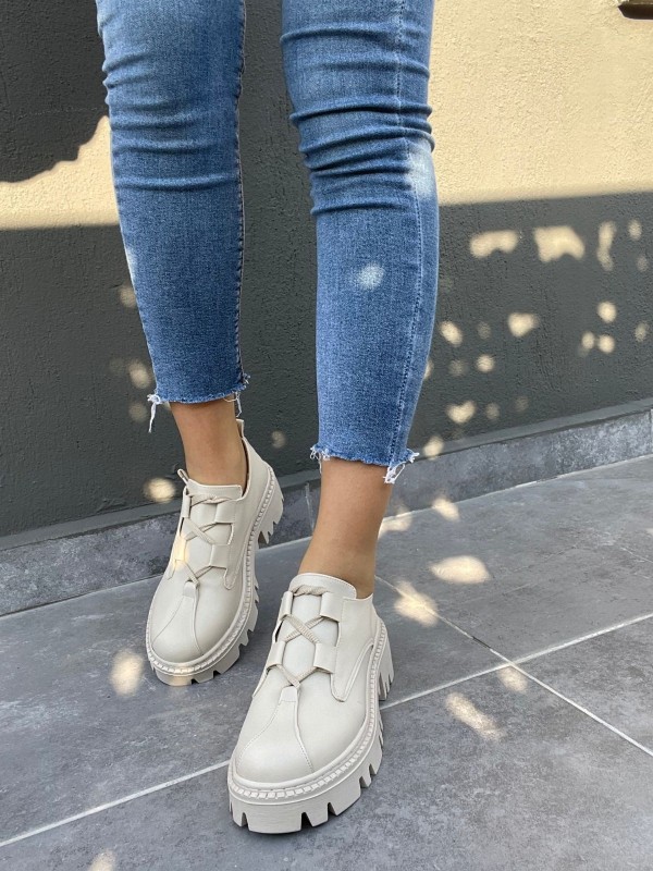 Jenda Bej Cilt Bağcıklı Oxford Ayakkabı Jenda Bej Cilt Bağcıklı Oxford Ayakkabı