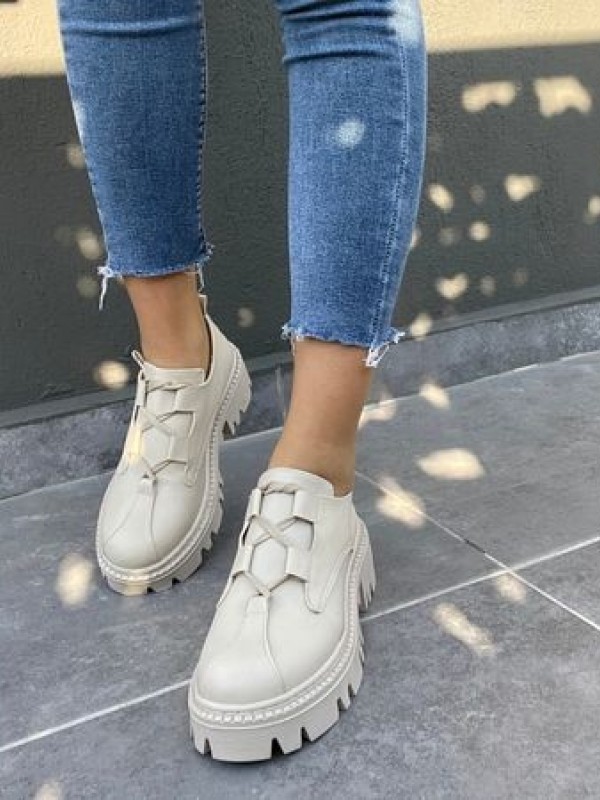 Jenda Bej Cilt Bağcıklı Oxford Ayakkabı Jenda Bej Cilt Bağcıklı Oxford Ayakkabı