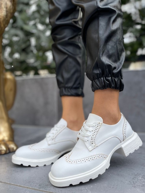 Soer Beyaz Cilt Bağcıklı Oxford Ayakkabı