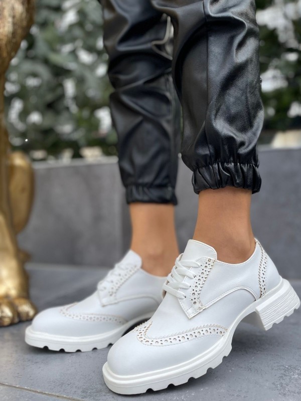 Soer Beyaz Cilt Bağcıklı Oxford Ayakkabı