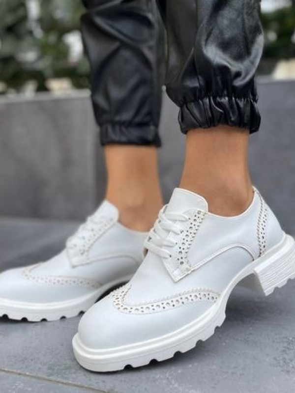 Soer Beyaz Cilt Bağcıklı Oxford Ayakkabı