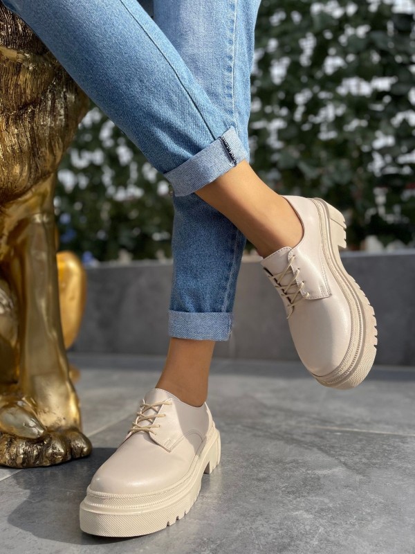 Berta Bej Cilt Bağcıklı Oxford Ayakkabı