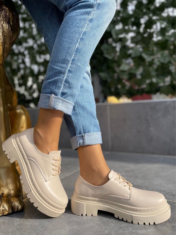 Berta Bej Cilt Bağcıklı Oxford Ayakkabı