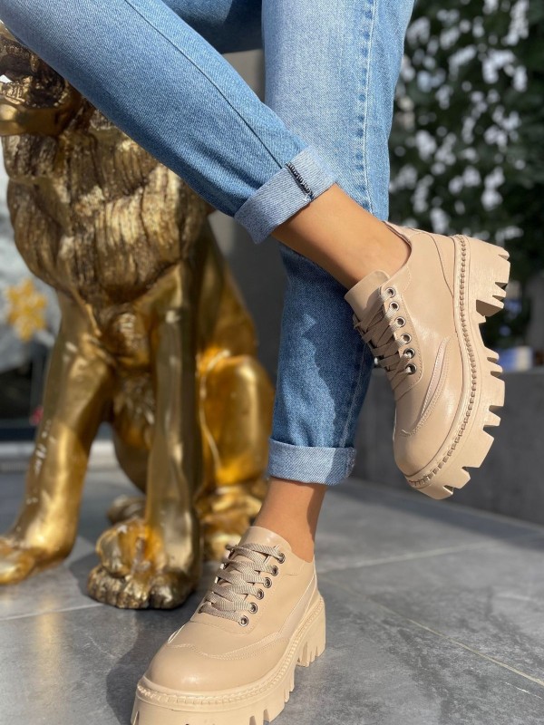 Boos Nude Cilt Bağcıklı Oxford Ayakkabı