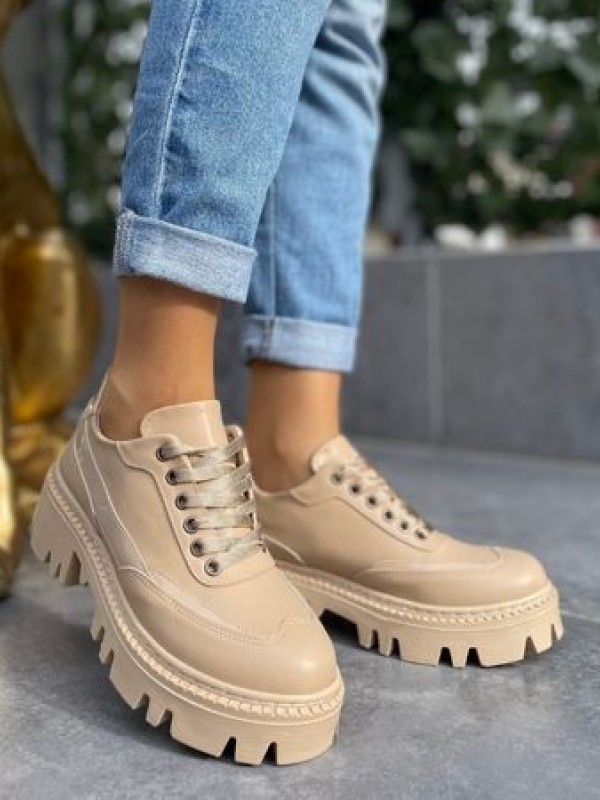 Boos Nude Cilt Bağcıklı Oxford Ayakkabı