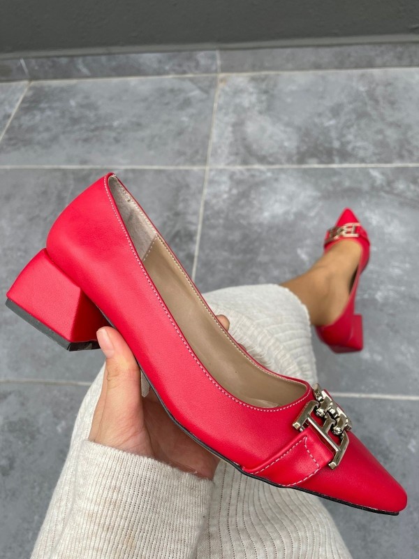 Erpo Kırmızı Cilt Topuklu Ayakkabı