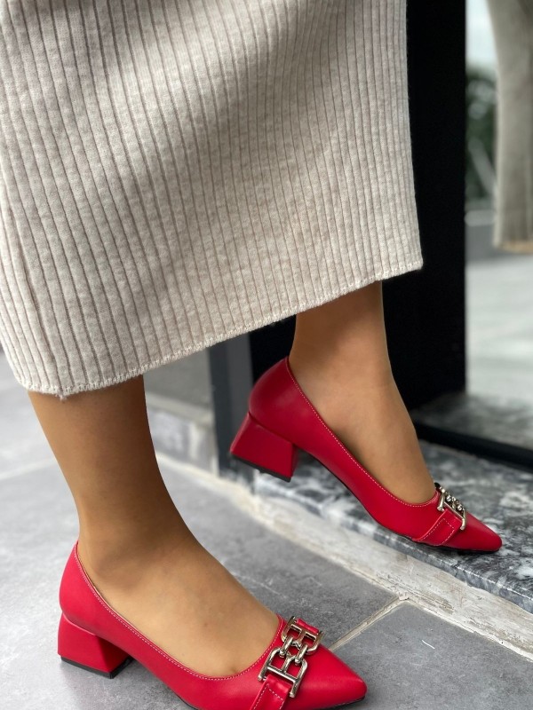 Erpo Kırmızı Cilt Topuklu Ayakkabı