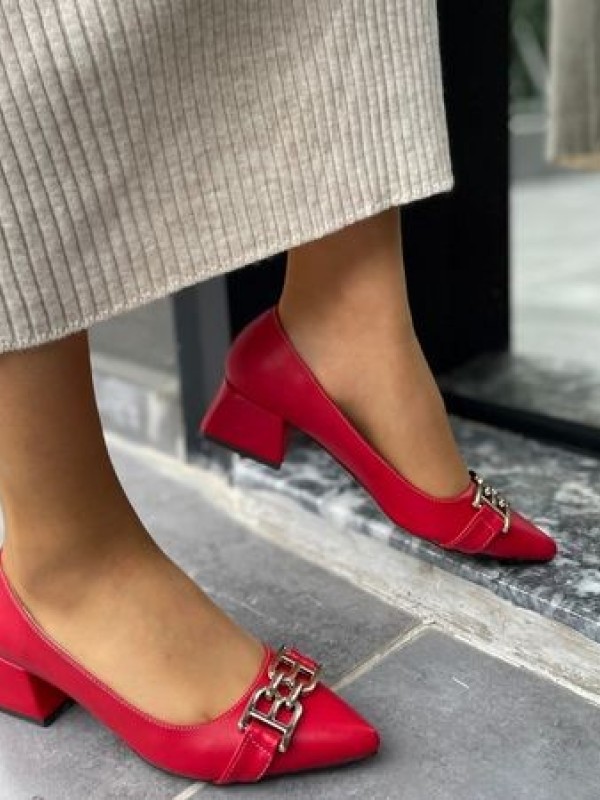 Erpo Kırmızı Cilt Topuklu Ayakkabı