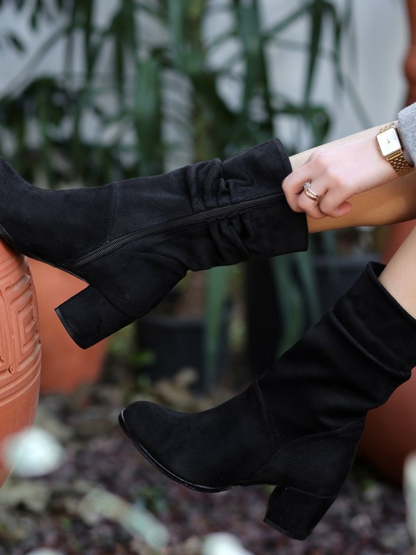 Leony Siyah Süet Topuklu Bot