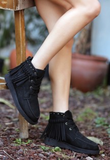 Trula Siyah Süet Bağcıklı Bot