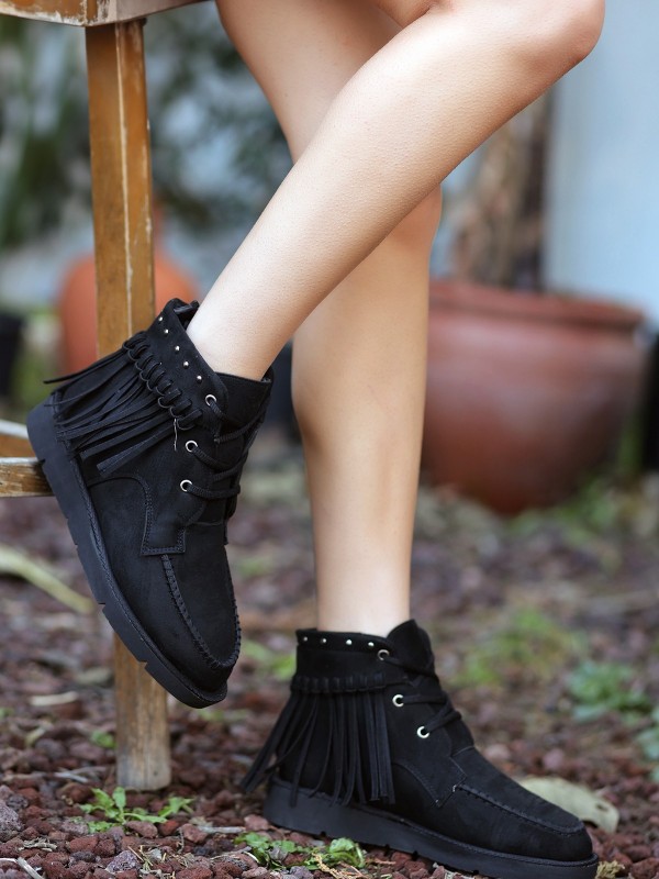 Trula Siyah Süet Bağcıklı Bot